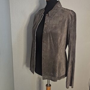 Dark Gray Brown Suede Shirt Jacket Womans Large